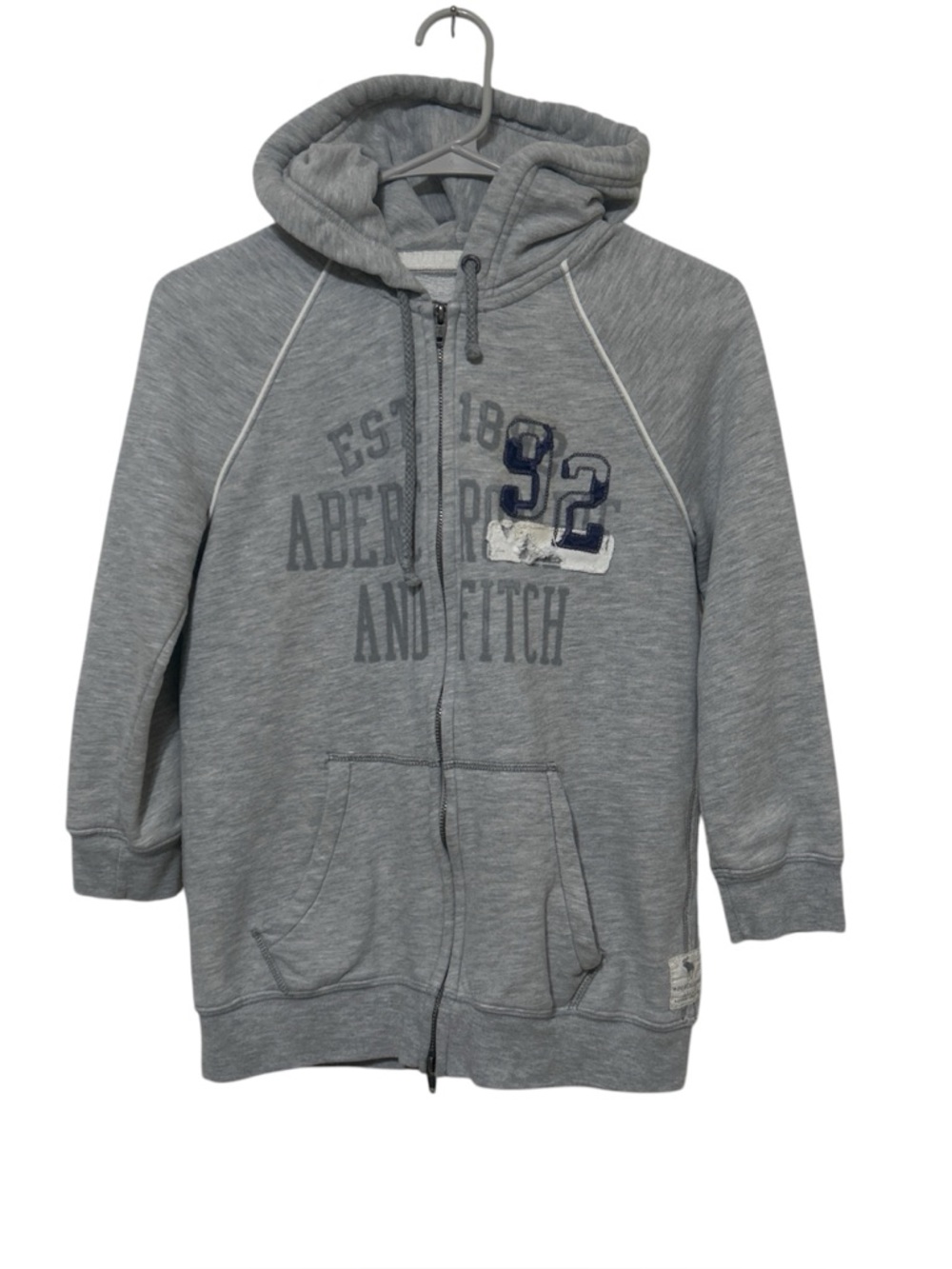 Abercrombie & Fitch Vintage Gray Distressed Graphic Zip-Up Hoodie 3/4 Sleeve